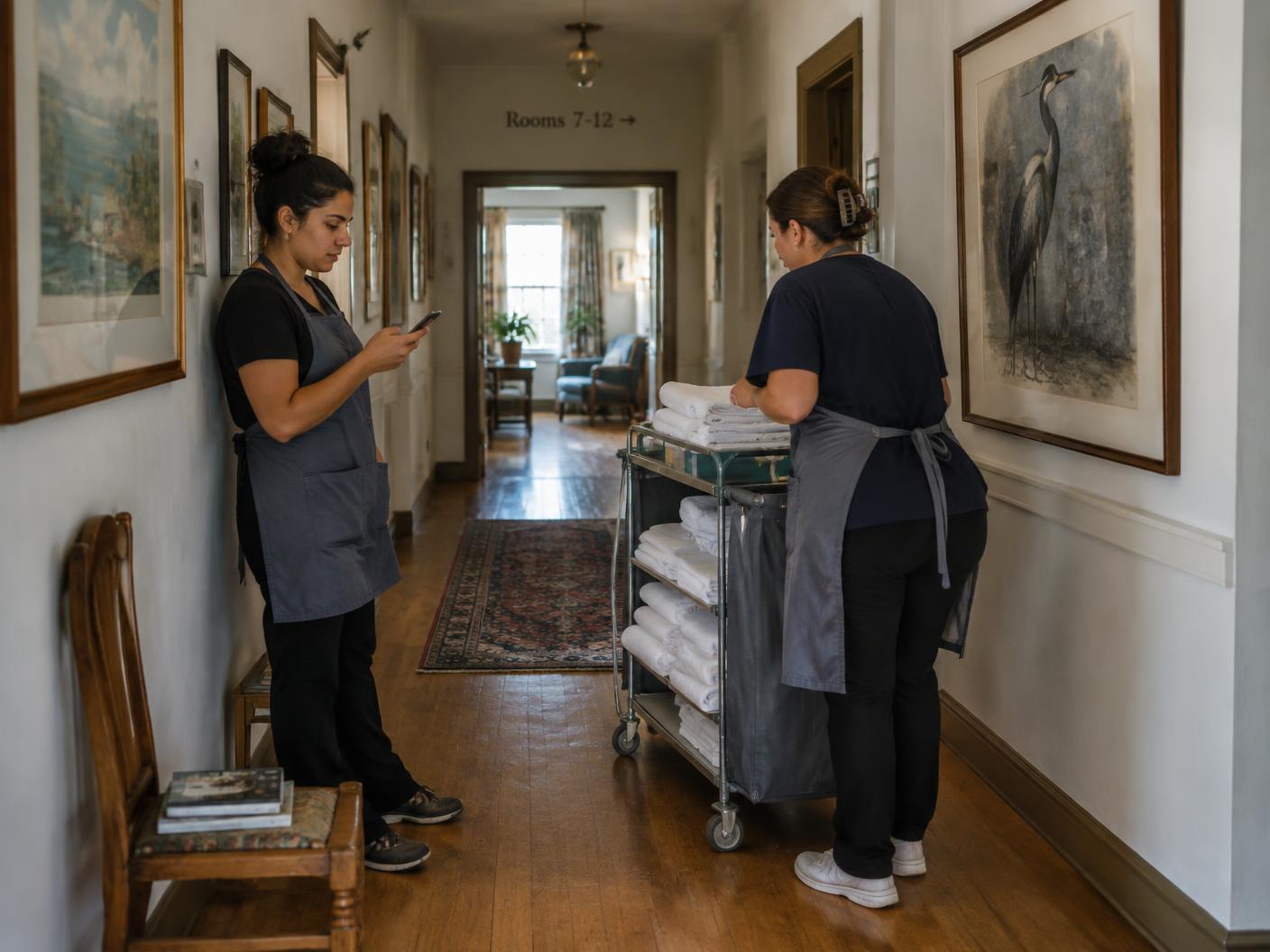 Housekeepers preparing a room